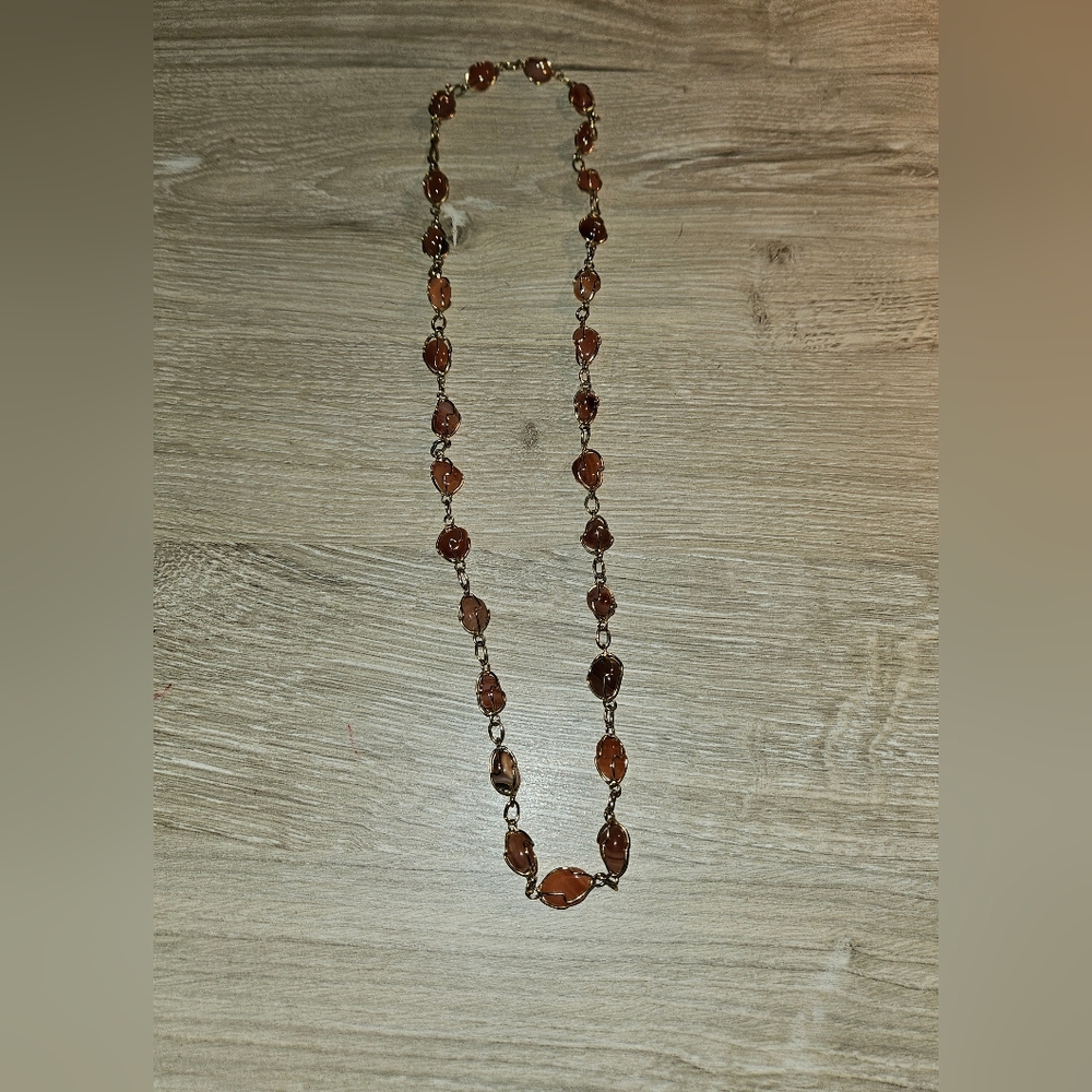 Natural Carnelian Wire-Wrapped Tumbled Bead Necklace
